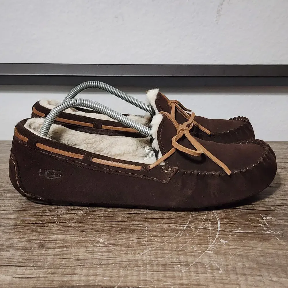 UGG Olsen Men's Suede Shearling Lined Moccasin Slippers Shoes Size 10 Brown - Picture 3 of 9